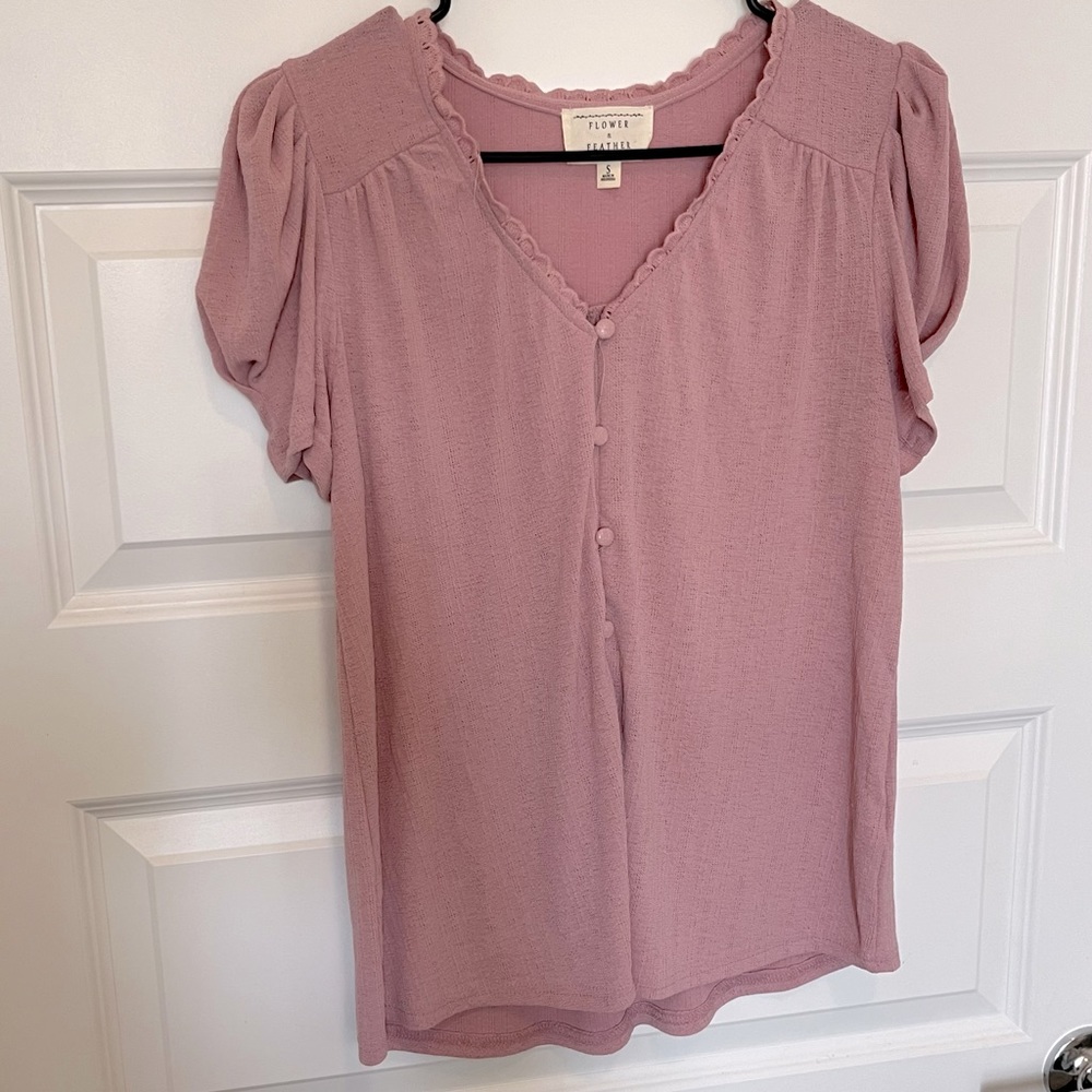 Flower and Feather Light Pink / Blush Colored Blouse Size Small